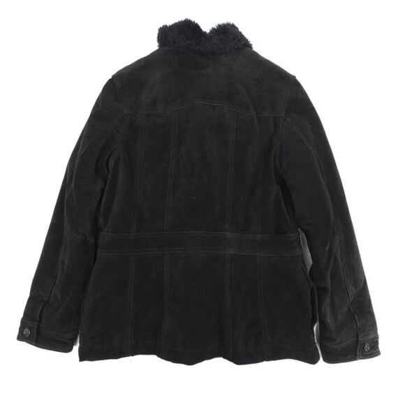 VINTAGE 90s Wilsons Leather Genuine Leather Western Fur Collar Coat Black Medium - Picture 7 of 9